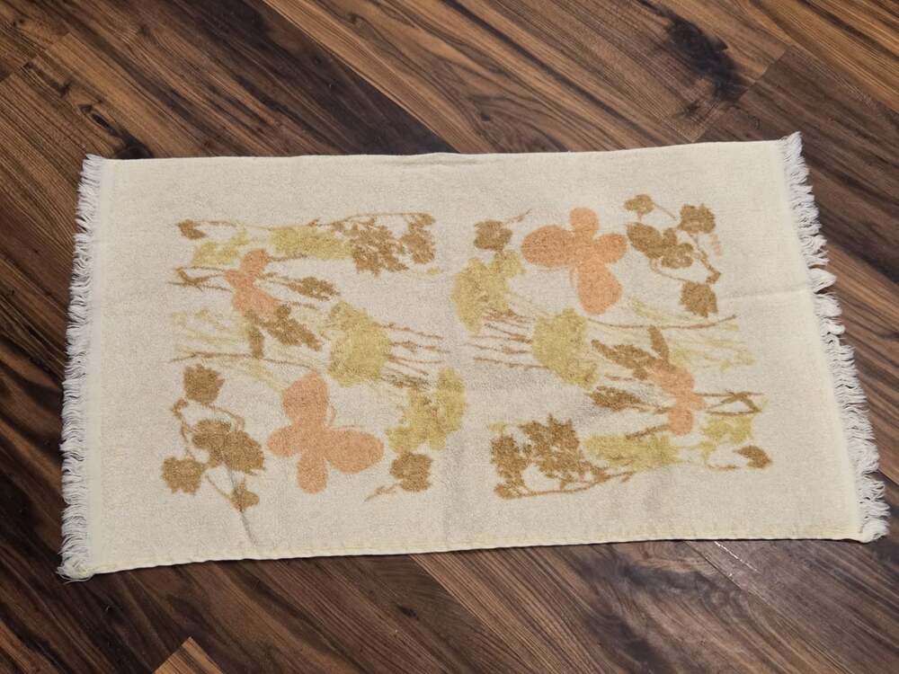 Vintage Cannon Towel Set 3 Piece Retro Floral Butterfly Fringe Yellow Orange - Picture 2 of 13